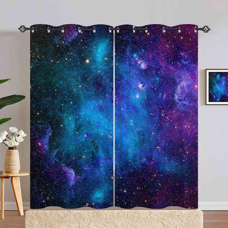Rideau Occultant Espace Bleu Violet Galaxie Rideau Thermique Isolant Draperies Intérieurs Tenture Opaque à Oeillets pour Maison Chambre Salon Fenetre 2 Pièces L 140 x H 280 cm - 140L X 280H cm (2 Pann (1/5)