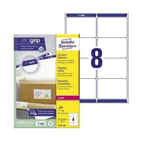 AVERY ZWECKFORM Adressetikett Avery Zweckform ultragrip 99,1 x 67,7 mm (B x H) Papier weiß 800 Etik./Pack. (1/4)