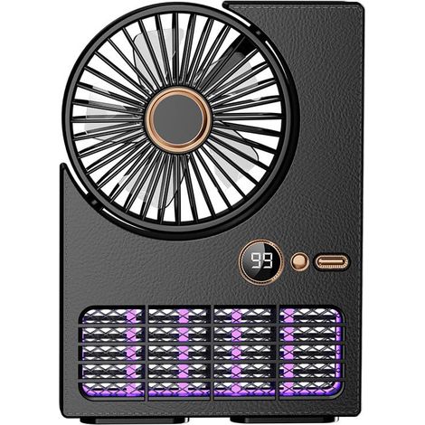 Ventilateur électrique domestique 2 en 1 avec anti-moustiques, rechargeable, réglable, 5 vitesses, adapté à la chambre et au camping (noir) (1/5)
