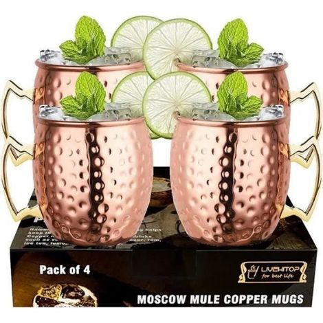 Tasse Moscow Mule - Cuivre - 500 ml - Design Vintage - Pour Cocktails Froids - Lot de 4