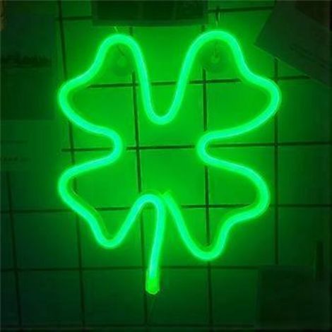 Lumière néon LED décorative murale, alimentée par USB ou piles, en forme de trèfle, pour chambre d'enfant ou chambre de fille.