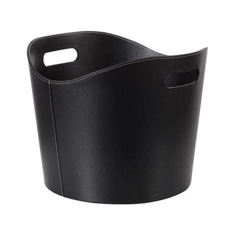 Destockoutils – Panier à granulés en simili cuir noir – Diamètre 39 cm – Hauteur 31 cm – Couture sellier pour élégance et robustesse