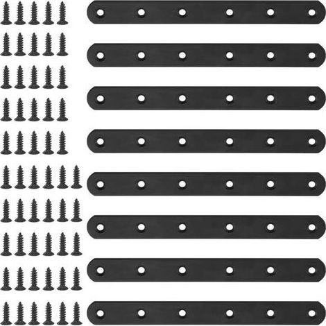 Lot de 8 équerres de fixation plates et droites de 200 mm en métal noir avec 55 vis pour meubles en bois (200 x 20 x 3 mm) (1/5)