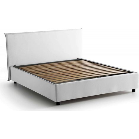 Talamo Italia Letto matrimoniale Betty, Letto contenitore con rivestimento in tessuto, 100% Made in Italy, Apertura frontale, adatto per materasso Cm 160x190, Bianco, con imballo rinforzato