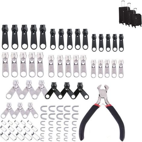 Set di 85 pezzi per cerniere - Accessori per la testa della cerniera e kit di riparazione in metallo - Strumenti di cucito fai-da-te per la sostituzione delle cerniere delle giacche, lavori artigianal (1/3)
