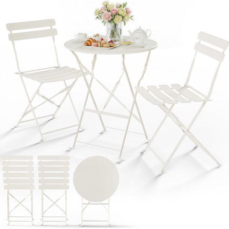 Ensemble de Bistrot Pliant Mobilier de Jardin en Métal 3 Pièces avec 1 Table et 2 Chaises Résistant aux Intempéries et aux UV pour Balcon Terrasse et Jardin Crème (1/5)