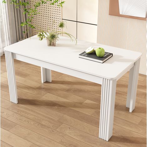 Table à manger rectangle de 116×65×75cm, 4 à 6 personnes, panneaux de particules, table basse de salon cuisine, blanc (1/5)