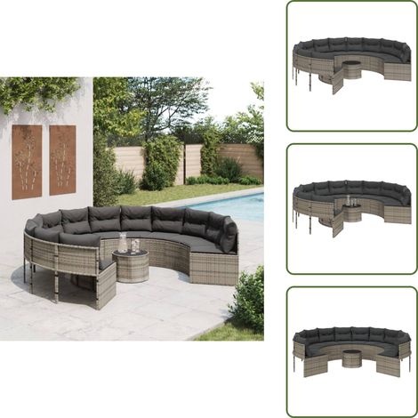 Canapé de jardin avec table coussins rond gris résine tressée - Canapé De Jardin - Salon De Jardin - Mobilier De Jardin - Meubles De Jardin - Set De Jardin (1/5)