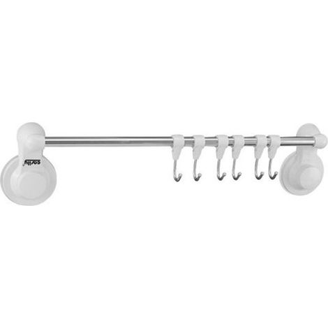 Cleafe - Porta Asciugamani Con 6 Ganci Appendini Fissaggio Parete Ventosa Bagno 42cm 59550 - (1/2)