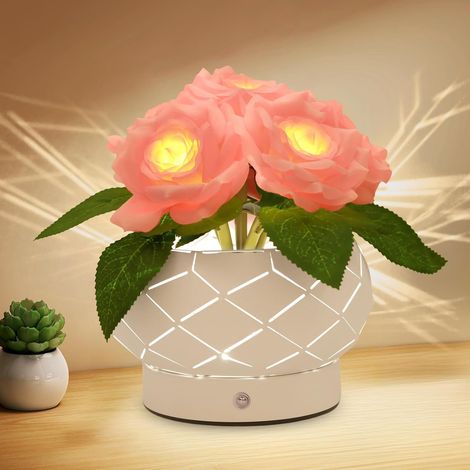 Regalo de cumpleaños para mujeres, lámpara táctil con forma de rosa, pequeña luz nocturna con 3 niveles de brillo ajustables (1/5)