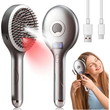 Spazzola a vapore lisciante, massaggiatore elettrico per cuoio capelluto 3 in 1 con 4 modalità di massaggio e spruzzatore, grigio (1/5)