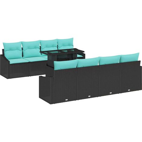 Garden Sofa Set 7 pcs Black and Blue Poly Rattan vidaXL (1/5)