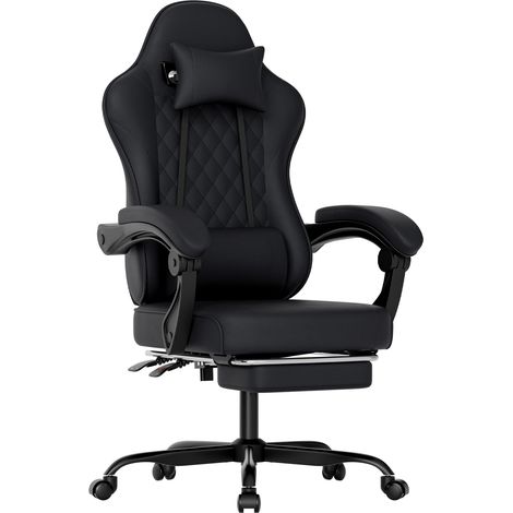 MODFU – Sedia gaming in PVC con poggiapiedi, poggiatesta regolabile, schienale 90-135° e carico 136 kg per ufficio – Nero (1/5)
