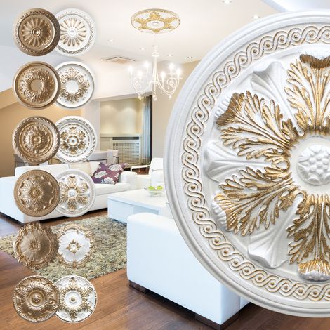 Rosette en polystyrène - décor intérieur, stuc plafond et mur EPS - or: R-08 - Ø 47cm, or