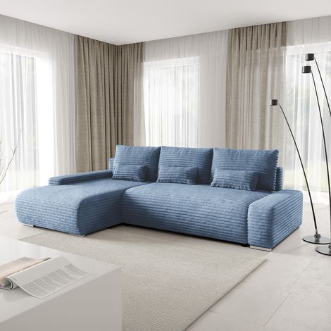 Ecksofa links umbaubar 3-Sitzer mit Truhe Ivana Hellblau