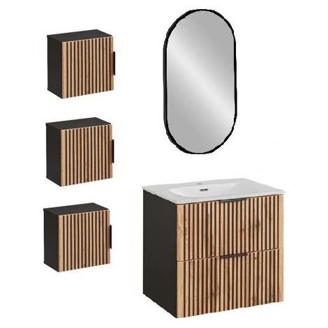 Ensemble meuble vasque à encastrer + 4 éléments - 60 cm - Sylve Black Wotan - Livraison gratuite
