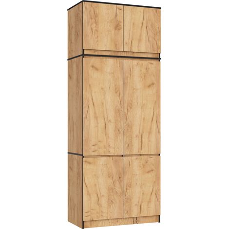 Armoire avec surmeuble S90 Chêne Craft 90 cm 6 portes façade Chêne Craft 6 étagères 90x51x235 cm (1/4)