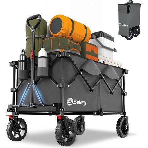 Sekey – Chariot de transport pliable 200L – charge 200 kg – roues tout-terrain 17x4 cm – tissu Oxford 600D résistant – poignée réglable