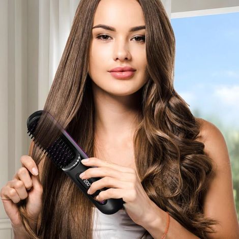 Brosse soufflante sans fil 3 modes – Écran tactile réglable 160-200°C – Coiffage lissant et bouclage – Anti-frisottis et démêlage