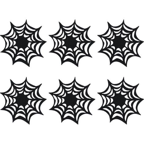 Lot de 6 sets de table décoratifs sur le thème d'Halloween, avec toiles d'araignée, napperons et dessous de verre noirs. (1/3)