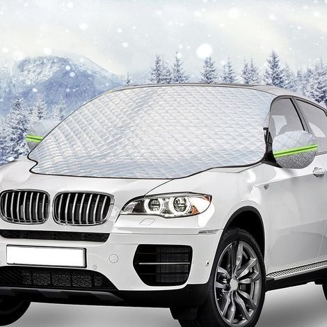 Couverture Pare Brise Voiture avec 2 Coques de Rétroviseurs, Protection Hivernale Pliable pour Voiture, Protection Contre la Neige et le Vent, 147x116cm (1/5)