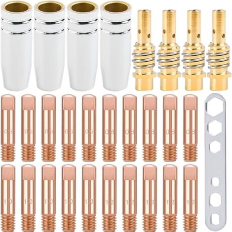 MB15 15AK Supports de Pointes de Contact de soudage Consommables de Soudeur MIG, Pointes de Contact M6 0,6 mm, 0,8 mm, 1,0 mm, 1,2 mm, pour Torche de soudage MB15 15AK MIG/MAG (29 pièces) (1/5)