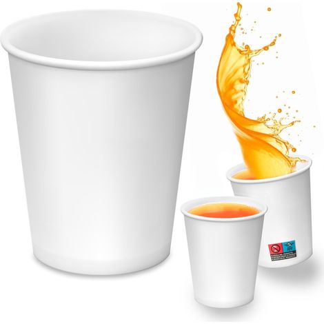 Lot de 50 grands gobelets jetables en papier recyclable, pour boissons chaudes, transport, fête, bureau, 210 ml, blanc (1/5)