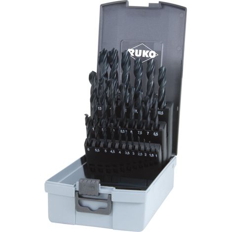 RUKO Juego brocas espiral DIN 338 tipo N, HSS-R en estuche de plástico - 25 pzs. - 205213RO