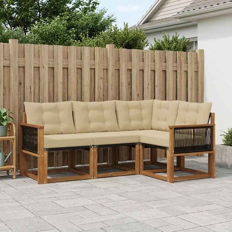 vidaXL Outdoor-Sofagarnitur mit Kissen 4 pcs Natur und Beige (1/5)