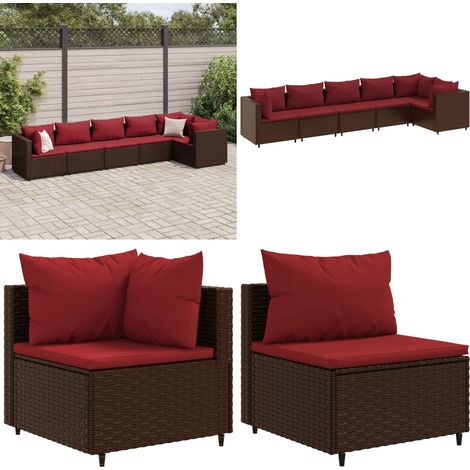 6-tlg. Garten-Lounge-Set mit Kissen Braun Poly Rattan - Gartengeset - Loungeset - Gartenmöbel - Rattan Möbel - Outdoor Möbel - Home & Living (1/5)