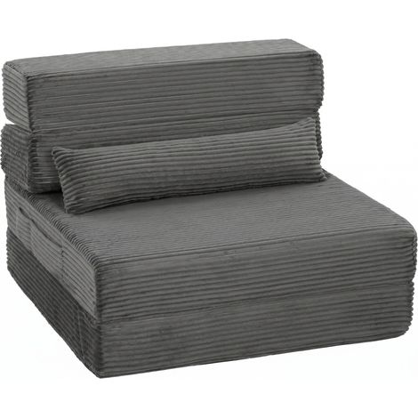Sillón de suelo plegable 4 en 1 de pana gris oscuro con respaldo y cojín lumbar HOMVRA (1/5)