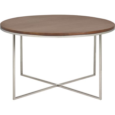 Table basse ronde bois manguier massif teinté et métal chromé D80 cm ADVITA (1/5)