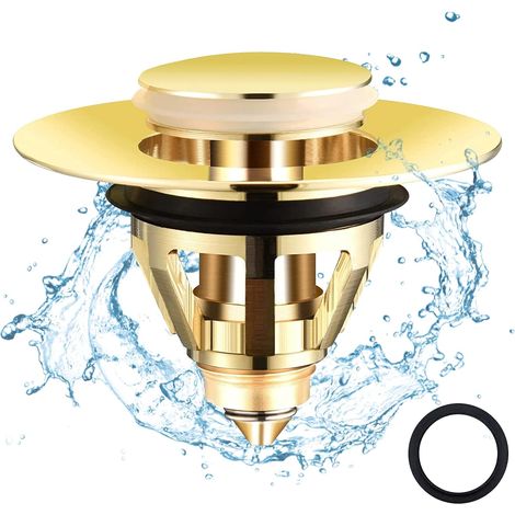 Bouchon de Lavabo PopUp Doré avec Filtre AntiClogging Universel pour Lavabo, Cuisine, Baignoire, Taille 3438mm (1/5)