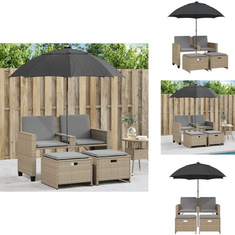 Canapé de jardin 2 places avec parasol et tabourets beige rotin - Canapé De Jardin - Canapés De Jardin - Canapé D’extérieur - Siège De Jardin (1/5)