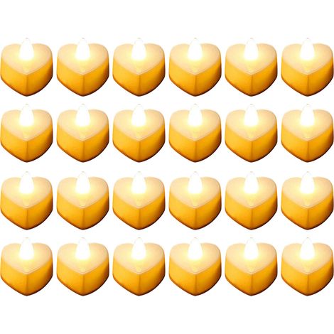 24 bougies LED en forme de cœur, romantiques, pour Saint-Valentin, décoration de table mariage, lumières chauffe-plat amour, lot de 24 pièces.