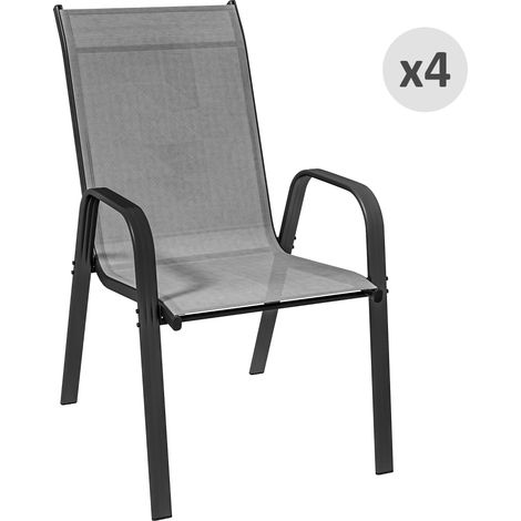 4er-Set klappbare Gartenstühle, platzsparend, mit Metallarmlehnen und Netzgewebe, Grau