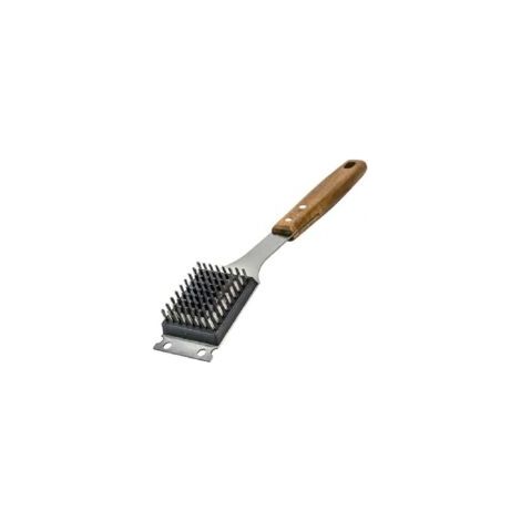 Cepillo y raspador para barbacoa BBQ Aid - Cepillo para barbacoa de exterior con mango de madera extendido y cabezal reemplazable de acero inoxidable - Resistente a los arañazos - Cepillo para todo ti