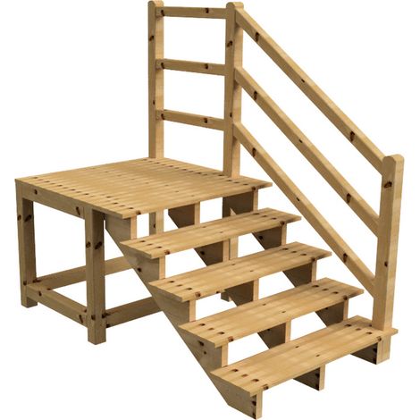MILANO Außentreppe 5 Stufen H88 cm - Podest L116 x B120 cm - Treppengeländer rechts - Podestgeländer rechts