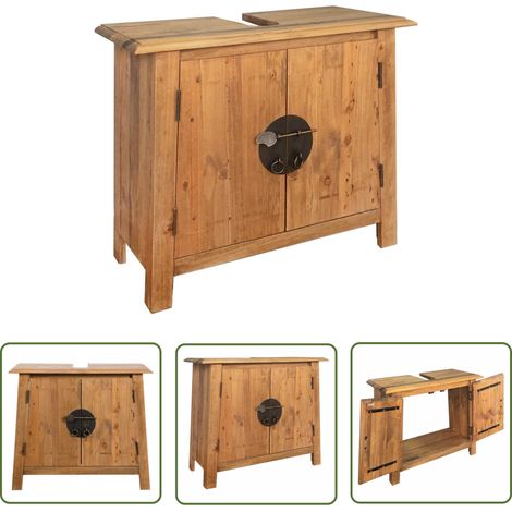 Vidaxl – Meuble-lavabo salle de bains pin massif 70x32x63 cm – Style vintage rétro – Avec grand compartiment – Fixation murale incluse (1/5)