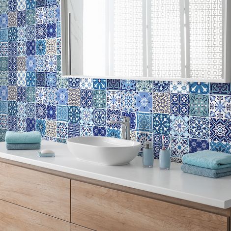 Sticker Mural Carrelage adhésif Cuisine Salle de Bain - 30 STICKERS CARREAUX DE CIMENT AZULEJOS SUSIA - 30stickers10x10cm (1/5)