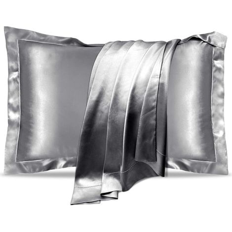 LaBlanc - Set mit 2 grauen Satin-Kissenbezügen, ideal für gesundes Haar und gesunde Haut, hochwertige Seidenkissenbezüge, weich, glatt und kühl für einen erholsamen Schlaf (50 x 75 cm) (1/5)