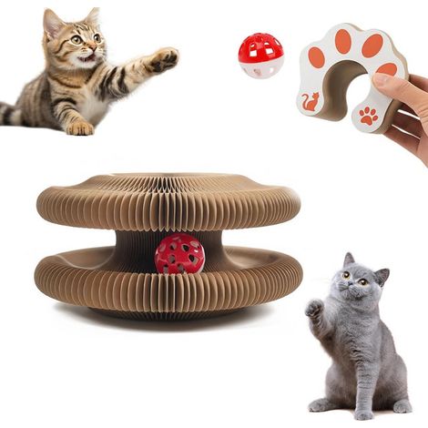 Griffoir Accordéon pour Chat en Carton Recyclable avec Balle Interactive et Design Magnétique Modulable (1/5)