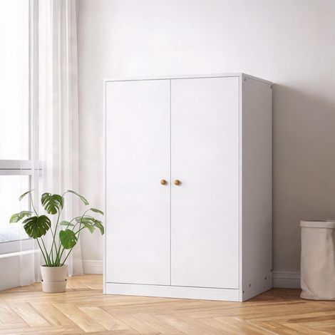 Armoire blanche 2 portes en bois avec barre à vêtements (1/5)