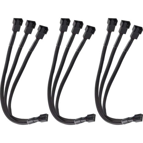 Lot de 3 Répartiteurs Ventilateur PWM 3 Voies 4 Broches,Hub Ventilateur PC, Hub Fan Splitter 4 Pin avec Câble Rallonge Tressé Nylon 27 cm