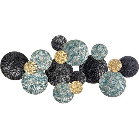 DECORAZIONE MURALE IN METALLO 3D WALL ART A CERCHI 133X66CM BLU NERO E ORO (1/5)
