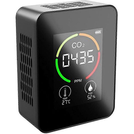 Mesureur de dioxyde de carbone, thermomètre de qualité de l'air, hygromètre, testeur de qualité de l'air, WELL portable 3 en 1 noir (1/4)