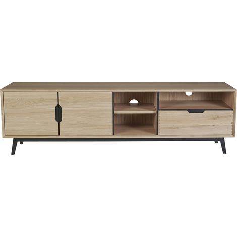 Meuble TV bas nordique en bois 3 portes 3 niches - JOYCE (1/5)
