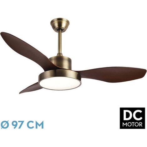 Abrila - Ventilador DC HAYATE Color Cuero con tres Aspas en Color Roble con 6 Velocidades Ajustables con 3 Temperaturas de Luz Mando a Distancia Incluido (1/2)