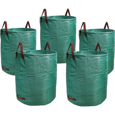 Reno 5-Pack 500L Garden Waste Bags, Waterproof Heavy Duty Large Bags with 3 Handles, Foldable and Reusable, Green (1/5)