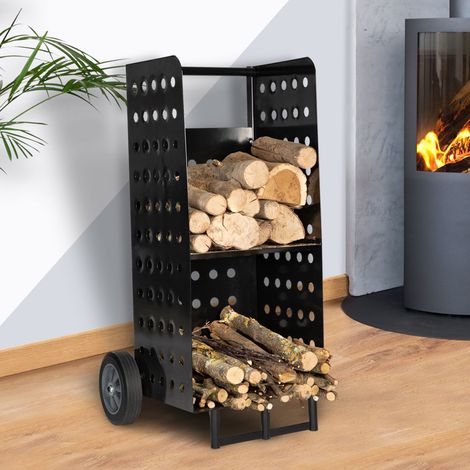 Carro de troncos de acero negro 40 x 40 x 100,5 CM para chimeneas (1/5)